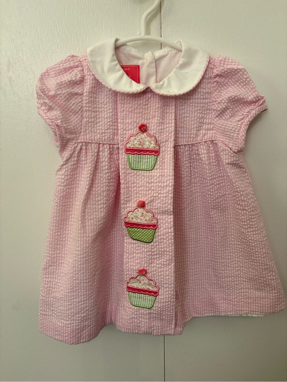 Pink Cupcake Applique Seersucker Dress for Kids